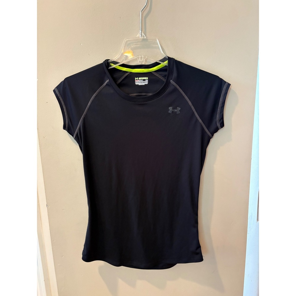 Under Armour HeatGear Semi-Fitted Short Sleeve Athletic Shirt Black Womens Small
